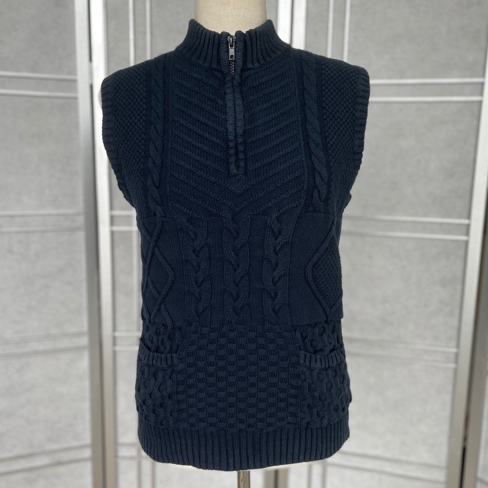 Cat & Jack Navy Cable Knit Fleece-Lined 1/4 Zip Vest size L (12-14)